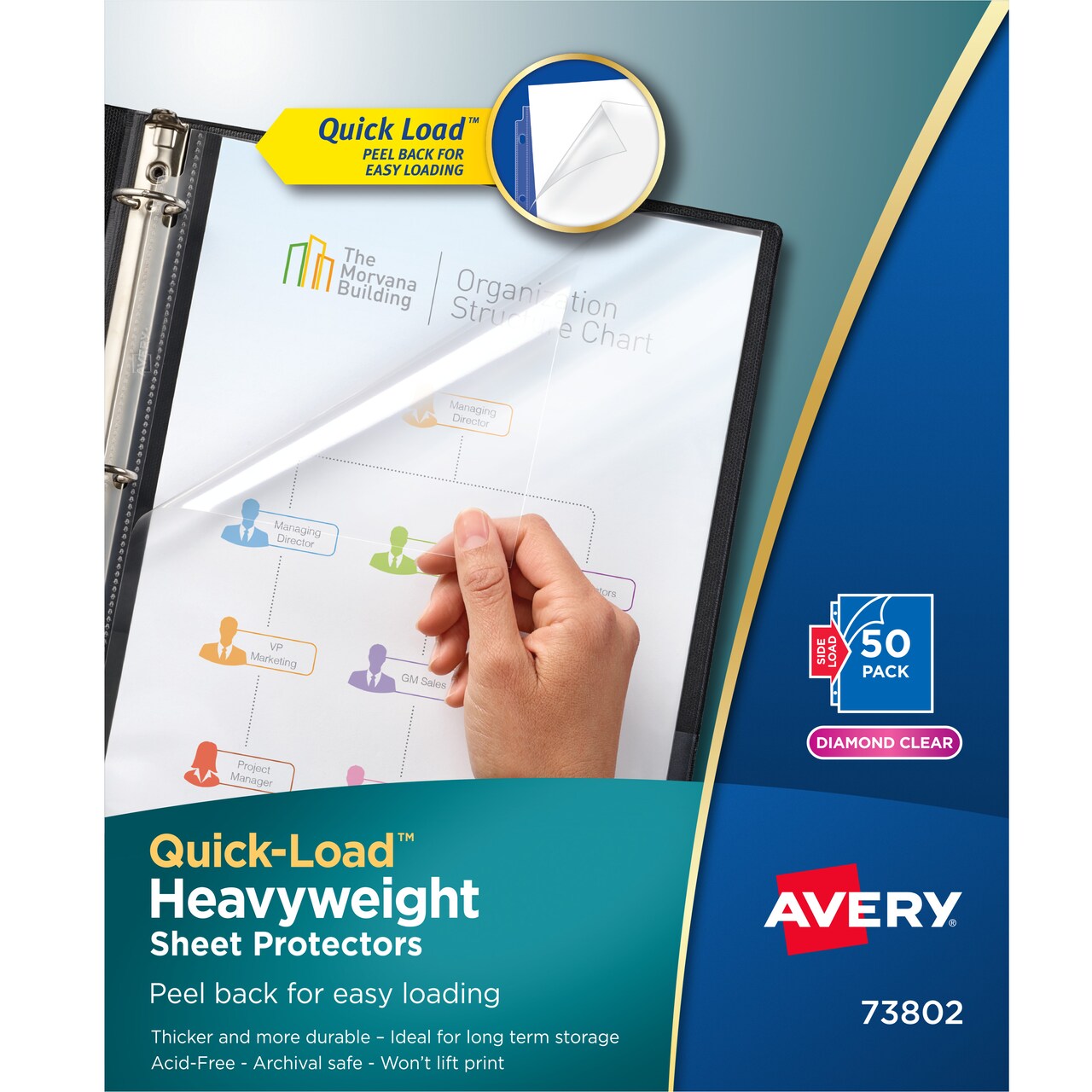Avery Diamond Clear Quick Load Sheet Protectors, Top & Side Load, 50 Document Protectors (73802)